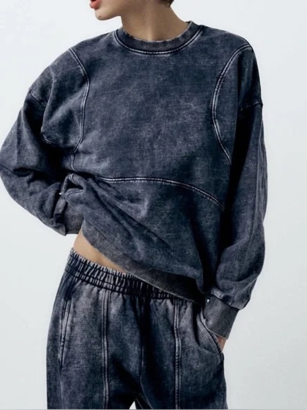 Zara mineral acid wash Blue Sweatshirt/Jogger Matching Set Coord baggy oversized